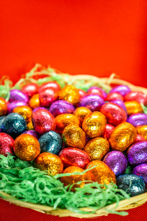 chocolate easter eggs in a basket