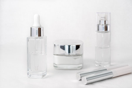 face cosmetics in white on a white background withの写真素材