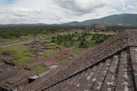 Pyramid of the Sun (second largest in the New World after the Great Pyramid of Cholula) in Teotihuacan (Teotihuacán), archaeological site in the Basin of Mexico,with the largest pyramidal structures from pre-Columbian Americas. July 29th, 2010の写真素材