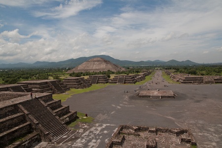 Pyramid of the Sun (second largest in the New World after the Great Pyramid of Cholula) in Teotihuacan (Teotihuacán), archaeological site in the Basin of Mexico,with the largest pyramidal structures from pre-Columbian Americas. July 29th, 2010の写真素材