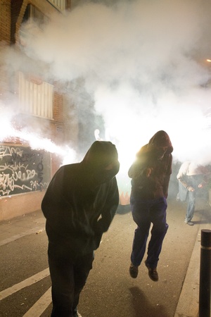BARCELONA - AUGUST 21: Fire devils in the fire-run (Correfoc) as part of the Gracia Festival 2011...