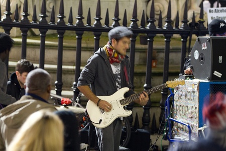 LONDON - NOVEMBER 23: Night view of 'Occupy London' protest, in front of St Paul's Cathedral on...