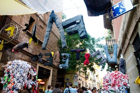 BARCELONA - AUGUST 17: Decoration as part of the Gracia Festival 2011 (La Festa Major de Gracia 2011) on August 17, 2011 in Vila de Gracia, Barcelona, Spainのeditorial素材
