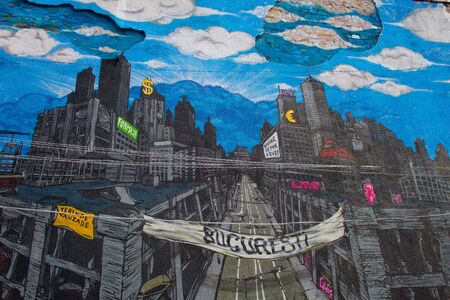 A the new graffiti on Arthur Verona street, unknown artists, done as part of the Street Delivery 2011 project, on June 15, 2011 in Bucharest, Romaniaのeditorial素材