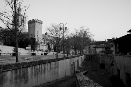 Square in front of Palais des Papes, the historical palace in Avignon, southern France, one of the largest and most important medieval Gothic buildings in Europe. 26 March 2011のeditorial素材