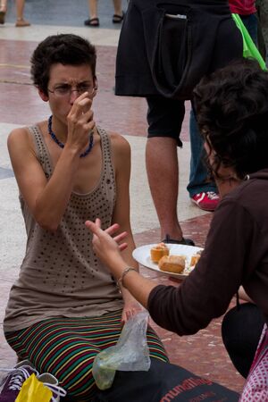 BARCELONA - JUNE 19: Protest in Placa Catalunya called "19J, Manifestació Internacional. El carrer és nostre, no pagarem la seva crisi". June 19, 2011 in, Barcelona, Spainのeditorial素材