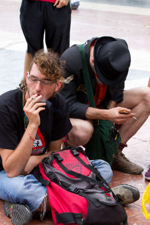 BARCELONA - JUNE 19: Protest in Placa Catalunya called "19J, Manifestació Internacional. El carrer és nostre, no pagarem la seva crisi". June 19, 2011 in, Barcelona, Spainのeditorial素材