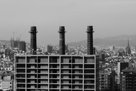 BARCELONA - MAY 14  Aerial view of Barcelona from the roof terrace on Montjuic on May 13, 2011 in, Barcelona, Spainのeditorial素材