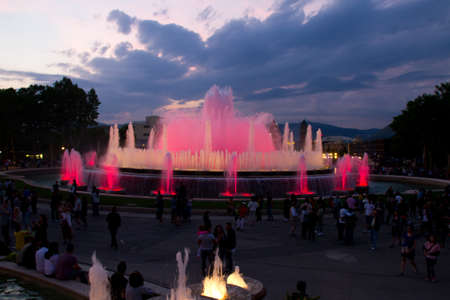 The Magic Fountain of Montjuïc  Font màgica de Montjuïc , situated below the Palau Nacional on the Montjuïc hill and near the Plaça d Espanya, constructed in 1929, Barcelona, Spain  13 May 2012のeditorial素材