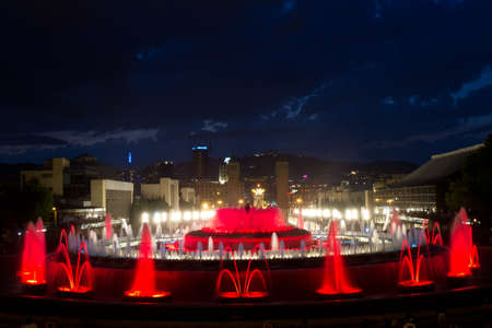 The Magic Fountain of Montjuïc  Font màgica de Montjuïc , situated below the Palau Nacional on the Montjuïc hill and near the Plaça d Espanya, constructed in 1929, Barcelona, Spain  13 May 2012のeditorial素材