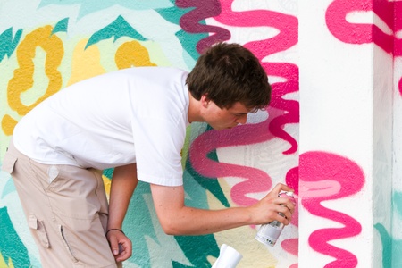 BUCHAREST - JUNE 15  Unknown artists do graffiti on Arthur Verona Painter street  ,as part of the Street Delivery 2012, on June 15, 2012 in Bucharest, Romaniaのeditorial素材