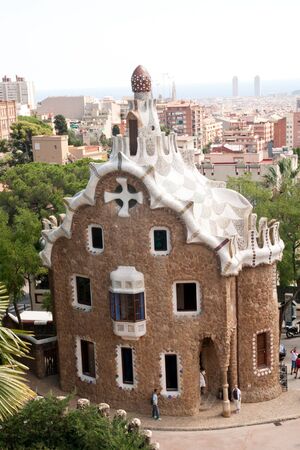 BARCELONA - AUGUST 31  View of Barcelona and museum at the entrance of Parc Guell, Barcelona,...