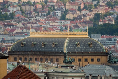 Aerial view of Prague, Czech Republic with The National Theatre  Czech  Nrodn divadlo , known as the Alma Mater of Czech operaの写真素材