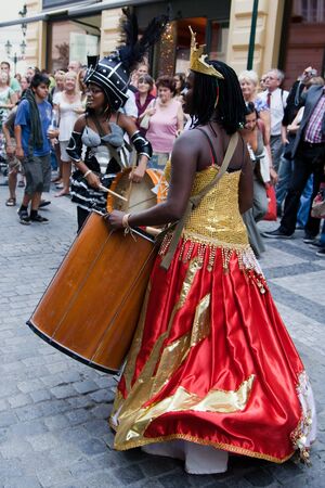 PRAGUE - AUGUST 26: Dancers at Folklore Festival ?Prague Fair? (Pra?ský jarmark) 25.-30.8.2009, close to the Old Town Square  on August 26, 2009 in Prague, Czech Republicのeditorial素材