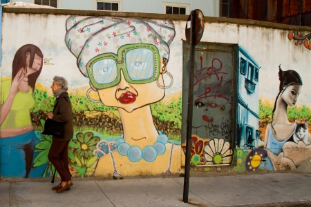 VALPARAISO - MARCH 03: Street art in  Concepcion and Alegre districts of the protected UNESCO World Heritage Site of Valparaiso on Chileのeditorial素材