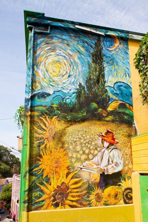 VALPARAISO - MARCH 03: Street art in  Concepcion and Alegre districts of the protected UNESCO World Heritage Site of Valparaiso on Chileのeditorial素材