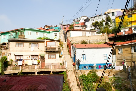 Streets in  Concepcion and Alegre districts of the protected UNESCO World Heritage Site of Valparaiso on June 9, 2013 in Valparaiso, Chileのeditorial素材