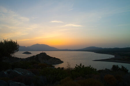 Sunset over sea and mountains in Datca, Turkey.の写真素材