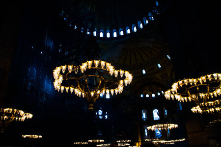 ISTANBUL, TURKEY - SEPTEMBER 23: Interior of Hagia Sophia former Greek Orthodox patriarchal basilica (church), later an imperial mosque, and now a museum (Ayasofya M?zesi) on September 23, 2014 in Istanbul, Turkeyのeditorial素材