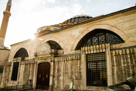 ISTANBUL, TURKEY - SEPTEMBER 23: Hagia Sophia former Greek Orthodox patriarchal basilica (church), later an imperial mosque, and now a museum (Ayasofya M?zesi) on September 23, 2014 in Istanbul, Turkeyのeditorial素材