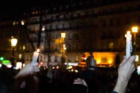 PARIS - JANUARY 8: Peaceful protest against the attack on Charlie Hebdo journalists and promoting freedom of expression, Place de la Republique, Paris, France on 08 January 2015のeditorial素材