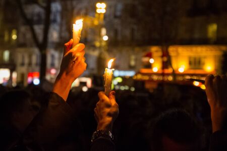 PARIS - JANUARY 8: Peaceful protest in Place de la Republique against the terrorist attack on Charlie Hebdo journal, Paris, France on 08 January 2015のeditorial素材