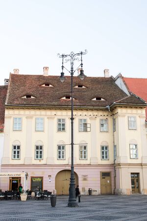 SIBIU - SEPTEMBER 09: Image of the Grand Square in Sibiu (PiaÈa Mare din Sibiu, GroÃer Ring), designated the European Capital of Culture for the year 2007. Sibiu, Romania on 09 September 2015のeditorial素材