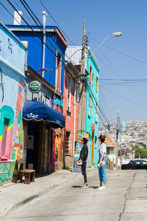 VALPARAISO - NOVEMBER 07: Street art in Concepcion and Alegre districts of the protectedValparaiso on November 7, 2015 in Valparaiso, Chileのeditorial素材