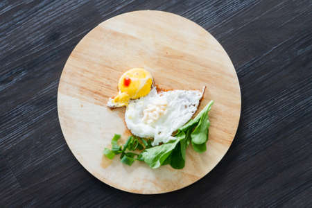 Fried eggs in duck shapeの写真素材