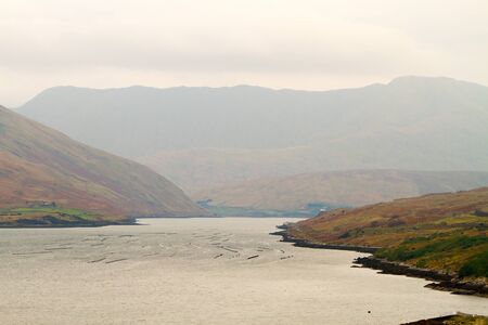 View of the western Ireland countryside landscape in winter - Connemara and Galway Bayの写真素材