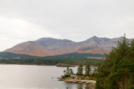 View of the western Ireland countryside landscape in winter - Connemara and Galway Bayの写真素材