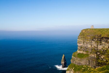 Beautiful landscape at the famous Cliffs of Moher and  O'Brien's Tower in Co. Clare, Europe, irelandの写真素材