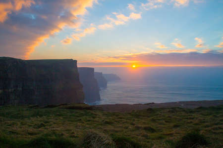 Beautiful landscape at the famous Cliffs of Moher and  O'Brien's Tower in Co. Clare, Europe, irelandの写真素材