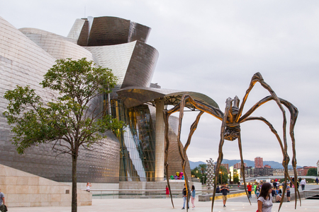 BILBAO - JULY 21: Exterior view of the The Guggenheim Museum Bilbao, museum of modern and contemporary art designed by Canadian-American architect Frank Gehry, in Bilbao, Basque Country, Bizkaia, Spain on July 21st, 2017のeditorial素材