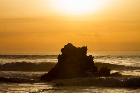 Sunset reflection in the ocean on Arrietara beach, Atxabiribil Sopelana, Basque Country (Euskadi), Spainの写真素材