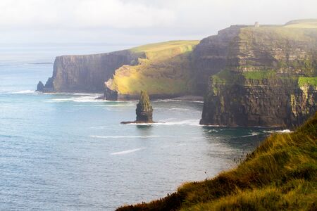 Beautiful landscape at the famous Cliffs of Moher and  O'Brien's Tower in Co. Clare, Europe, irelandの写真素材