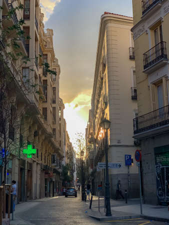 Madrid, Spain - May1-11 2020: View of celebration flags and banners on the city's buildings, after the total lockdown in Madrid due to Coronavirus (COVID-19) infectious diseaseのeditorial素材