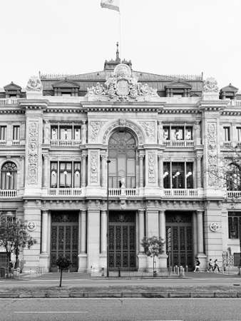 Madrid, Spain - May1-11 2020: View of celebration flags and banners on the city's buildings, after the total lockdown in Madrid due to Coronavirus (COVID-19) infectious diseaseのeditorial素材