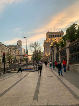 Madrid, Spain - May1-11 2020: View of celebration flags and banners on the city's buildings, after the total lockdown in Madrid due to Coronavirus (COVID-19) infectious diseaseのeditorial素材