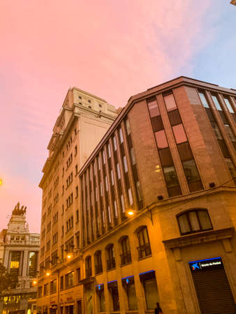 Madrid, Spain - May1-11 2020: View of celebration flags and banners on the city's buildings, after the total lockdown in Madrid due to Coronavirus (COVID-19) infectious diseaseのeditorial素材