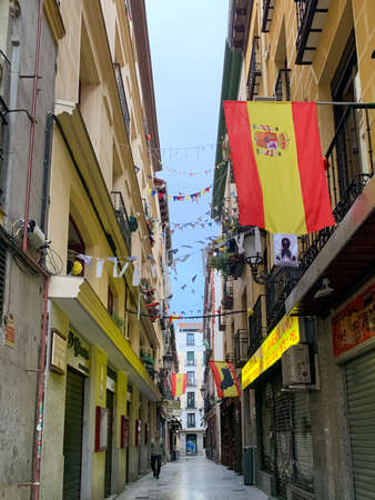 Madrid, Spain - May12-19 2020: Madrid street life, with people and buildings  after the total lockdown in Madrid due to Coronavirus (COVID-19) infectious diseaseのeditorial素材