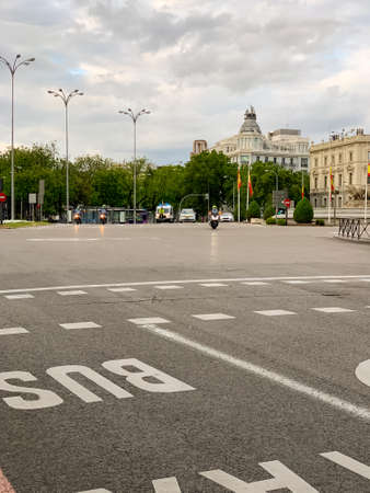 Madrid, Spain - May12-19 2020: Madrid street life, with people and buildings  after the total lockdown in Madrid due to Coronavirus (COVID-19) infectious diseaseのeditorial素材