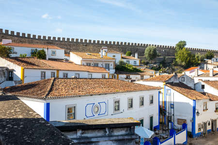 Obidos, Portugal - 2020, October 31: Architectural details of Obidos town and municipality in the Oeste region, historical province of Estremadura, former Leiria district in Portugal on October 31st, 2020のeditorial素材