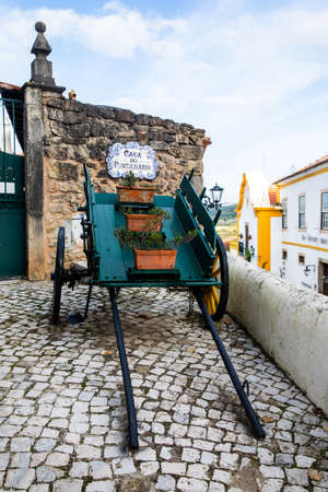 Obidos, Portugal - 2020, October 31: Architectural details of Obidos town and municipality in the Oeste region, historical province of Estremadura, former Leiria district in Portugal on October 31st, 2020のeditorial素材