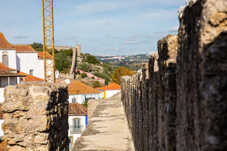 Obidos, Portugal - 2020, October 31: Architectural details of Obidos town and municipality in the Oeste region, historical province of Estremadura, former Leiria district in Portugal on October 31st, 2020のeditorial素材