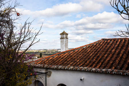 Obidos, Portugal - 2020, October 31: Architectural details of Obidos town and municipality in the Oeste region, historical province of Estremadura, former Leiria district in Portugal on October 31st, 2020のeditorial素材