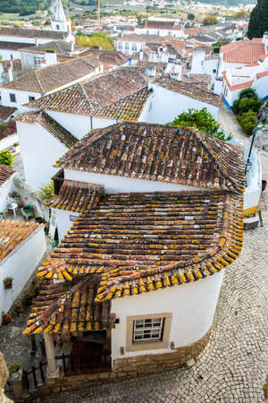 Obidos, Portugal - 2020, October 31: Architectural details of Obidos town and municipality in the Oeste region, historical province of Estremadura, former Leiria district in Portugal on October 31st, 2020のeditorial素材