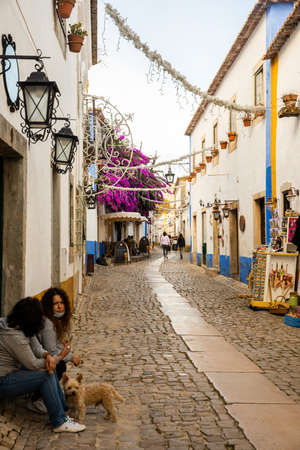 Obidos, Portugal - 2020, October 31: Architectural details of Obidos town and municipality in the Oeste region, historical province of Estremadura, former Leiria district in Portugal on October 31st, 2020のeditorial素材