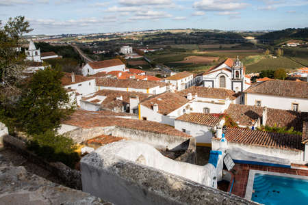 Obidos, Portugal - 2020, October 31: Architectural details of Obidos town and municipality in the Oeste region, historical province of Estremadura, former Leiria district in Portugal on October 31st, 2020のeditorial素材