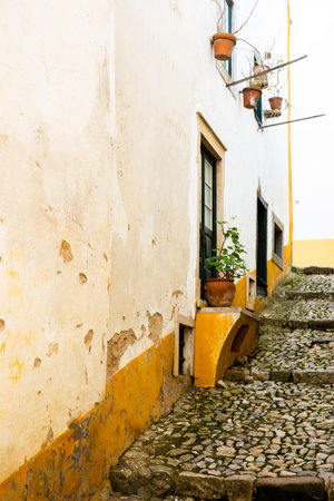 Obidos, Portugal - 2020, October 31: Architectural details of Obidos town and municipality in the Oeste region, historical province of Estremadura, former Leiria district in Portugal on October 31st, 2020のeditorial素材